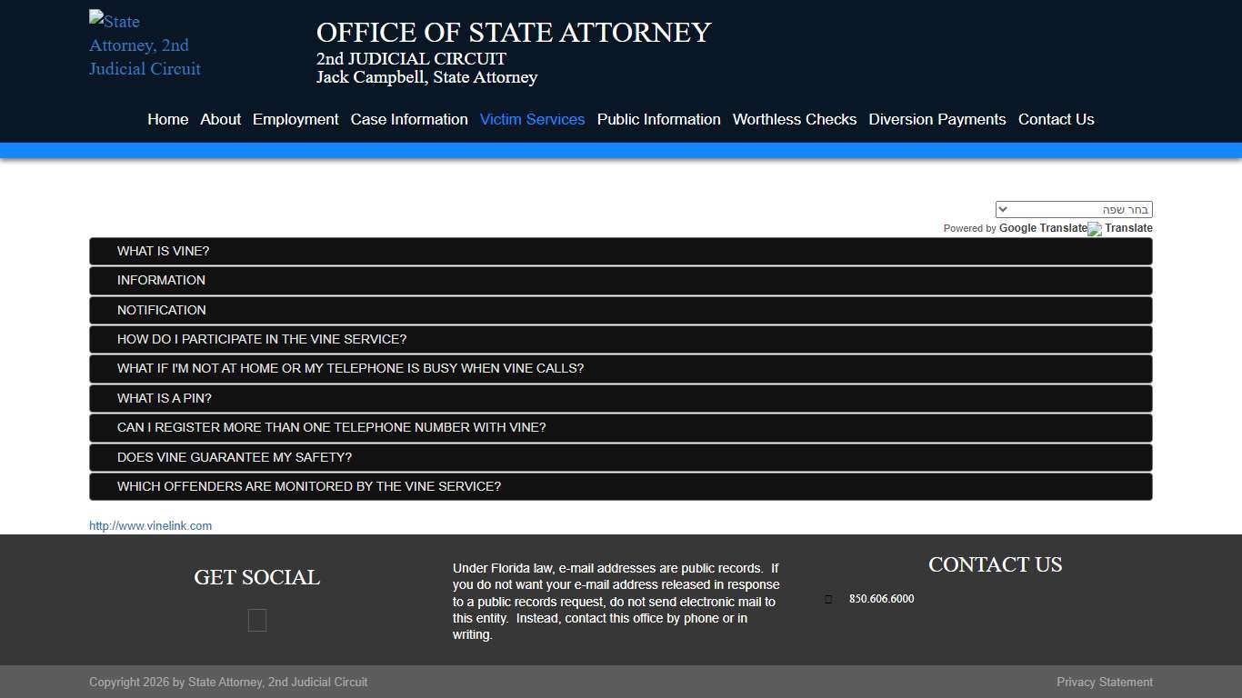 State Attorney, 2nd Judicial Circuit > Victim Services > Services > The VINE Program